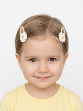 Handmade Daisy Hair Clips Set of 2 White Yellow Floral Barrettes